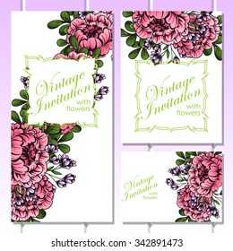 Wedding invitation cards with floral elements