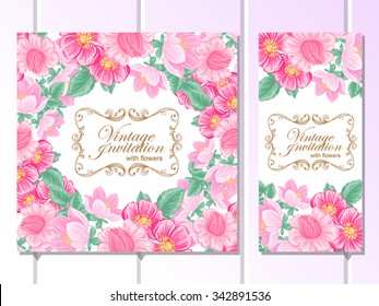 Wedding invitation cards with floral elements
