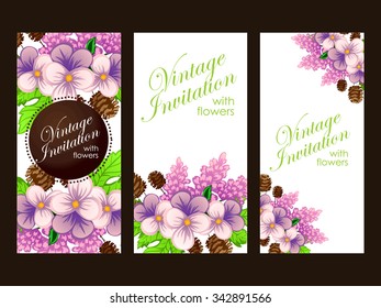 Wedding invitation cards with floral elements