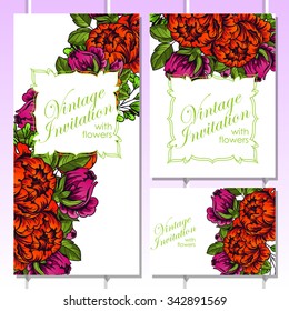 Wedding invitation cards with floral elements