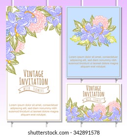 Wedding invitation cards with floral elements