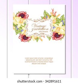 Wedding invitation cards with floral elements