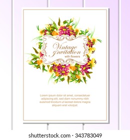 Wedding invitation cards with floral elements
