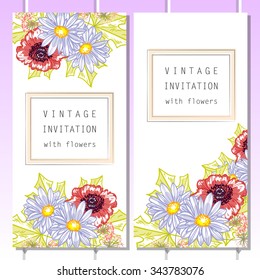 Wedding invitation cards with floral elements