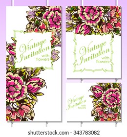 Wedding invitation cards with floral elements
