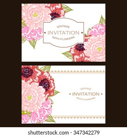 Wedding invitation cards with floral elements