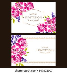 Wedding invitation cards with floral elements