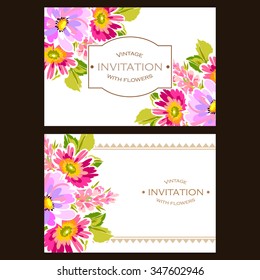 Wedding invitation cards with floral elements