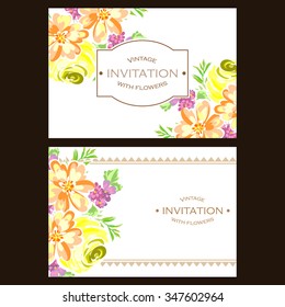 Wedding invitation cards with floral elements
