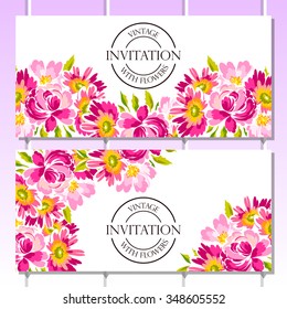 Wedding invitation cards with floral elements