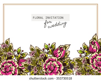 Wedding invitation cards with floral elements