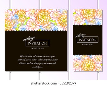 Wedding invitation cards with floral elements