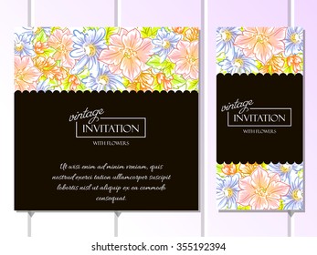 Wedding invitation cards with floral elements