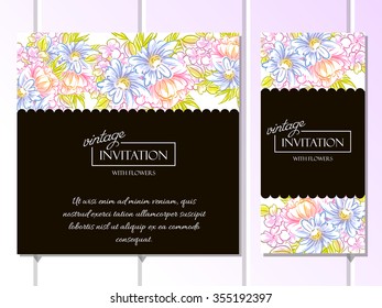Wedding invitation cards with floral elements