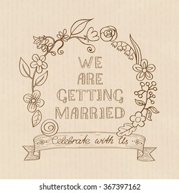 Wedding invitation cards with floral elements. Vector cards design. Wedding invitation, save the date. Vintage labels. Hand drawn floral ornaments. Outline.