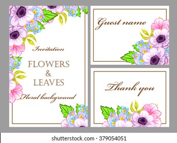 Wedding invitation cards with floral elements