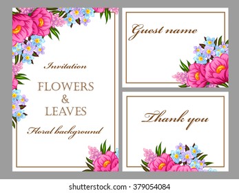 Wedding invitation cards with floral elements