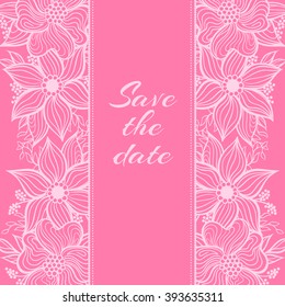 Wedding invitation cards with floral elements. Vector pink background. Thank you card, baby shower, menu, banner template.  