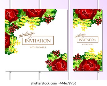Wedding invitation cards with floral elements