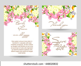 Wedding invitation cards with floral elements