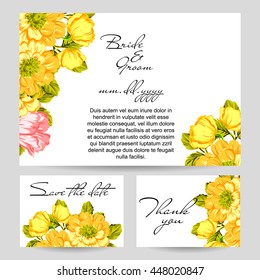 Wedding invitation cards with floral elements