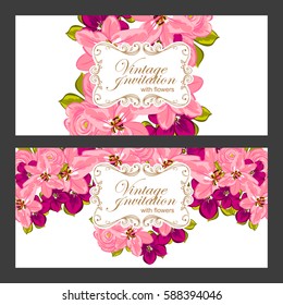 Wedding invitation cards with floral elements