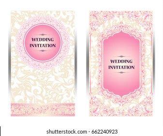 Wedding invitation cards with floral elements.