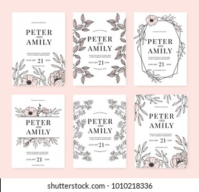 wedding invitation cards with flower pink set