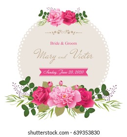 Wedding invitation cards with flower. (Use for invitations, thank you card.) Vector illustration.EPS 10

