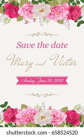 Wedding invitation cards with flower. (Use for Boarding Pass, invitations, thank you card.) Vector illustration. EPS 10