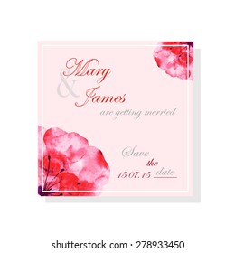 Wedding invitation cards with flowers. Wedding card. Vintage romantic floral Save the Date invitation in bright colors in vector. Wedding calligraphy card template with greeting labels,flowers.
