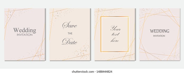 wedding invitation cards with gold geometric pattern vector design template.Trendy wedding invitation.