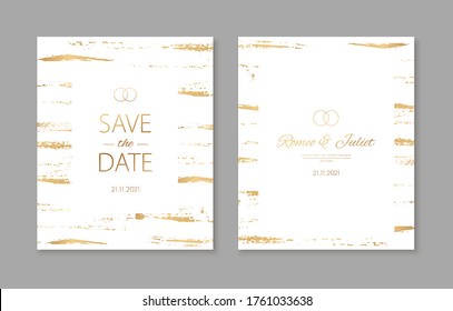 Wedding invitation cards with gold geometric polygonal design elements. Vector luxury invite