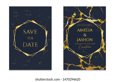 Wedding invitation cards with gold and marble texture,  background and Abstract vector element design. can used for wedding anniversary greeting.