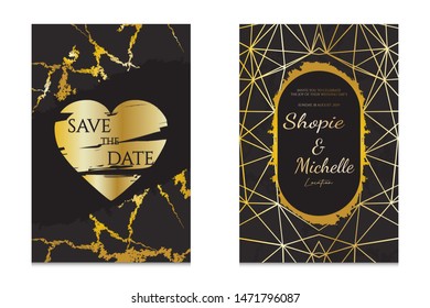 Wedding invitation cards with gold and marble texture,  background and Abstract vector element design. can used for wedding anniversary greeting.