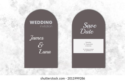 Wedding invitation cards with indigo marble texture background and simple design vector.