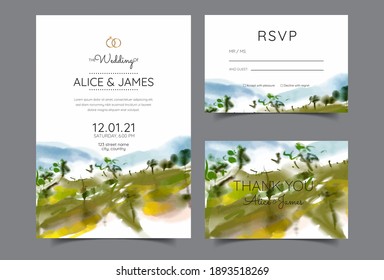 wedding invitation cards landscapes watercolor