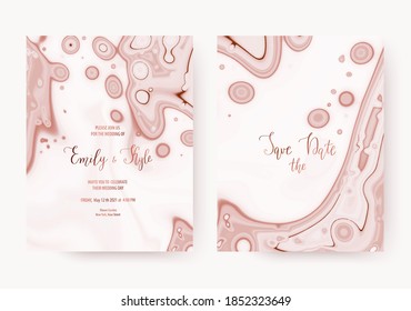 Wedding invitation cards with liquid marble background.
