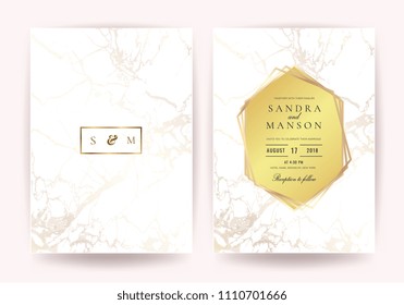Wedding invitation cards with Luxury gold marble texture background and geometric pattern vector design template