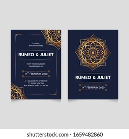 Wedding invitation cards with mandala  texture  background and gold style design vector.