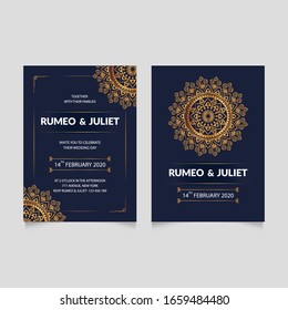 Wedding invitation cards with mandala  texture  background and gold style design vector.