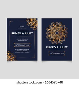 Wedding invitation cards with mandala  texture  background and gold style design vector.