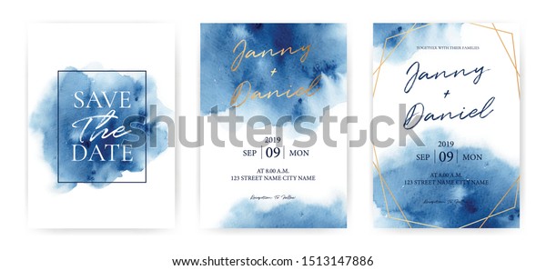 Wedding\
Invitation cards Navy blue Watercolor style collection design,\
Watercolor Texture Background, brochure, invitation template.\
Business identity style. Invite\
Vector.