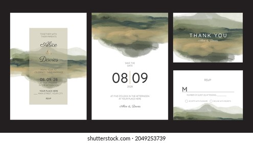 wedding invitation cards with pine forest landscape watercolor