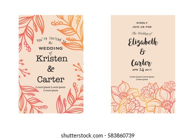 Wedding invitation cards with red elegant floral elements. Greeting card