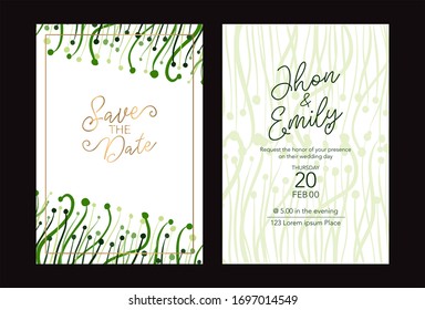 Wedding invitation cards, save the date, thank you, rsvp template. Vector. White and gold line.