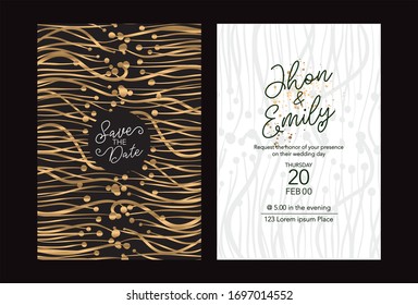 Wedding invitation cards, save the date, thank you, rsvp template. Vector. White and gold line.