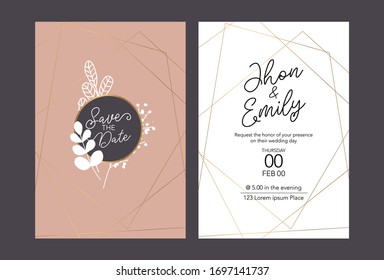 Wedding invitation cards, save the date, thank you, rsvp template. Vector. White and gold line.