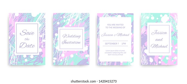 Wedding invitation cards set with abstract background. Save the date flyer for wedding ceremony. Vector design