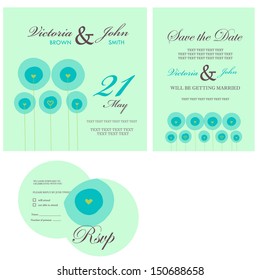 Wedding invitation cards set with dandelions (save the date card, RSVP card)